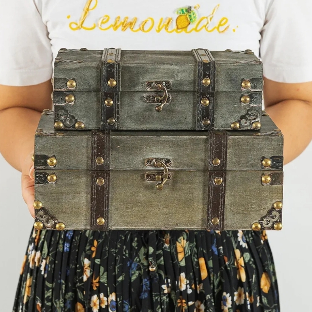 Vintage Style Storage Trunk Set - Gray and Gold (2 Pc Set) - Picture 8 of 8